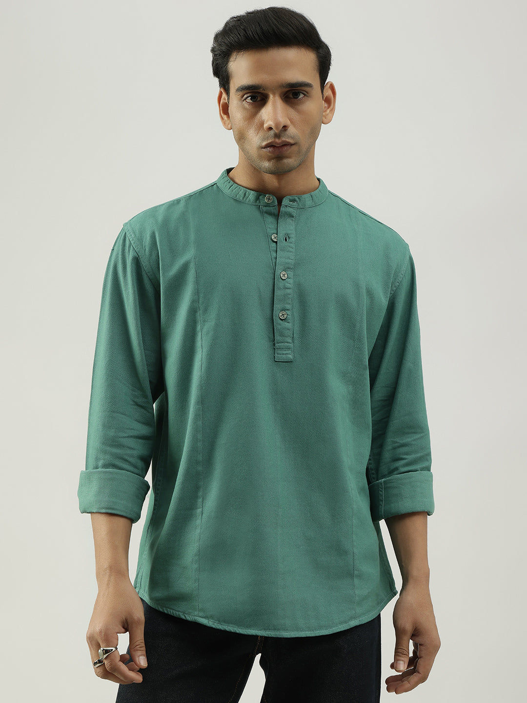 Green Shirt-Kurta with Full Sleeves