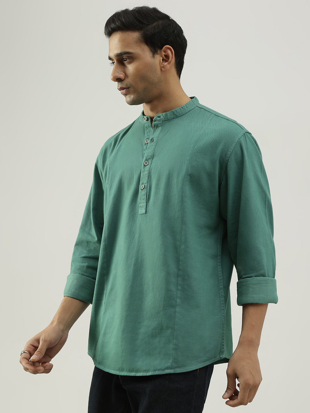 Green Shirt-Kurta with Full Sleeves
