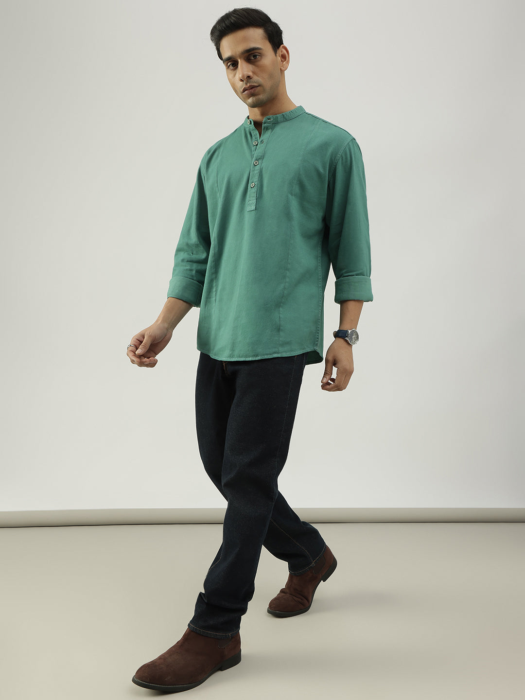 Green Shirt-Kurta with Full Sleeves