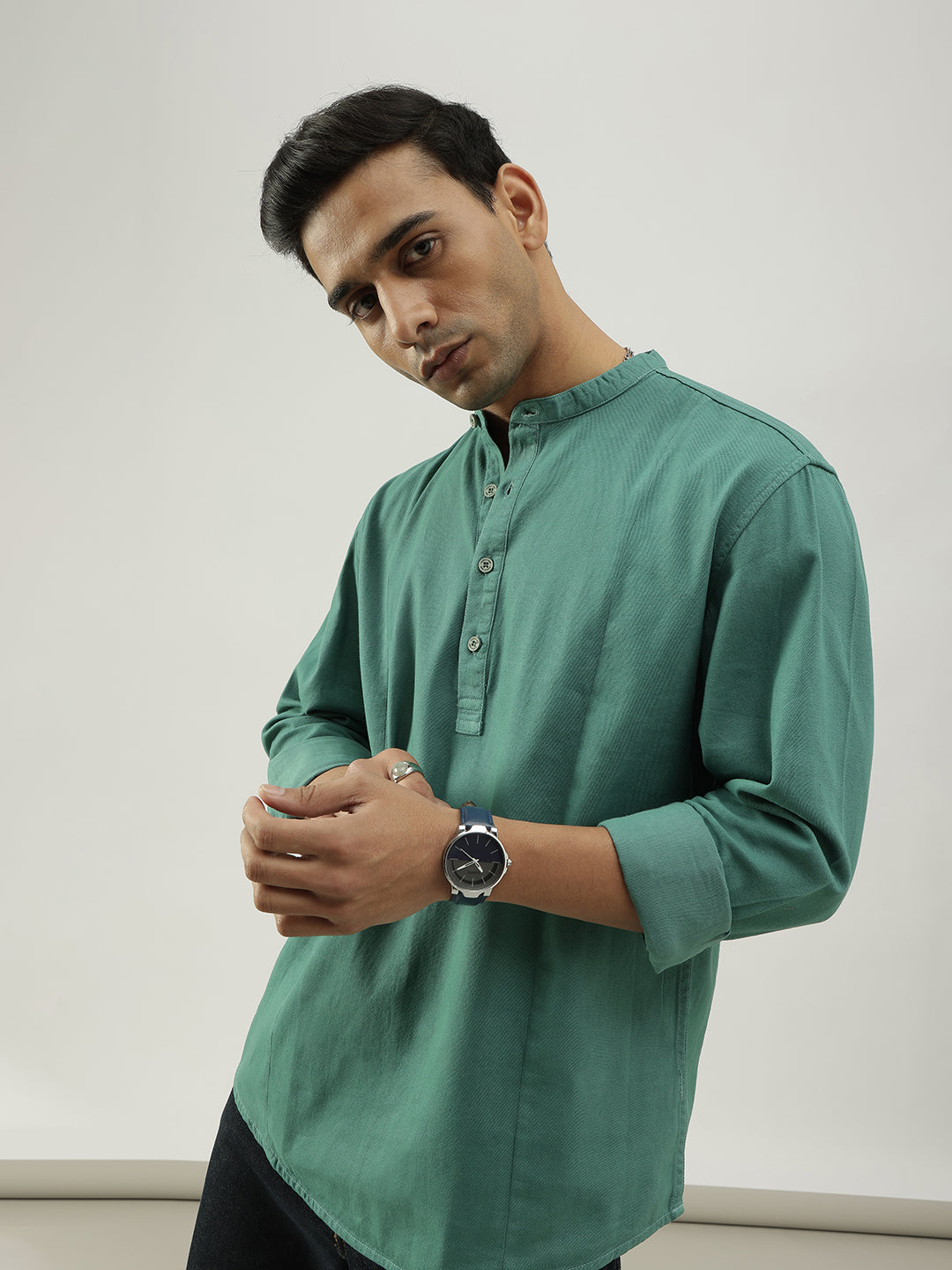 Green Shirt-Kurta with Full Sleeves