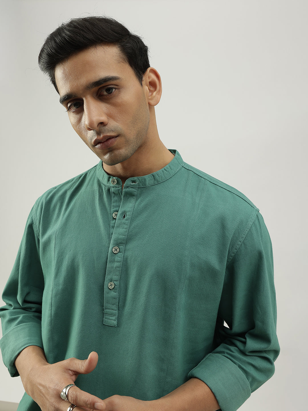 Green Shirt-Kurta with Full Sleeves