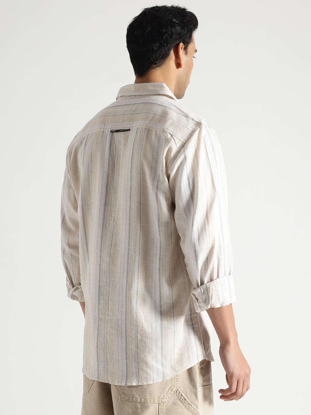 Cream Checked Full Sleves Cotton Shirt