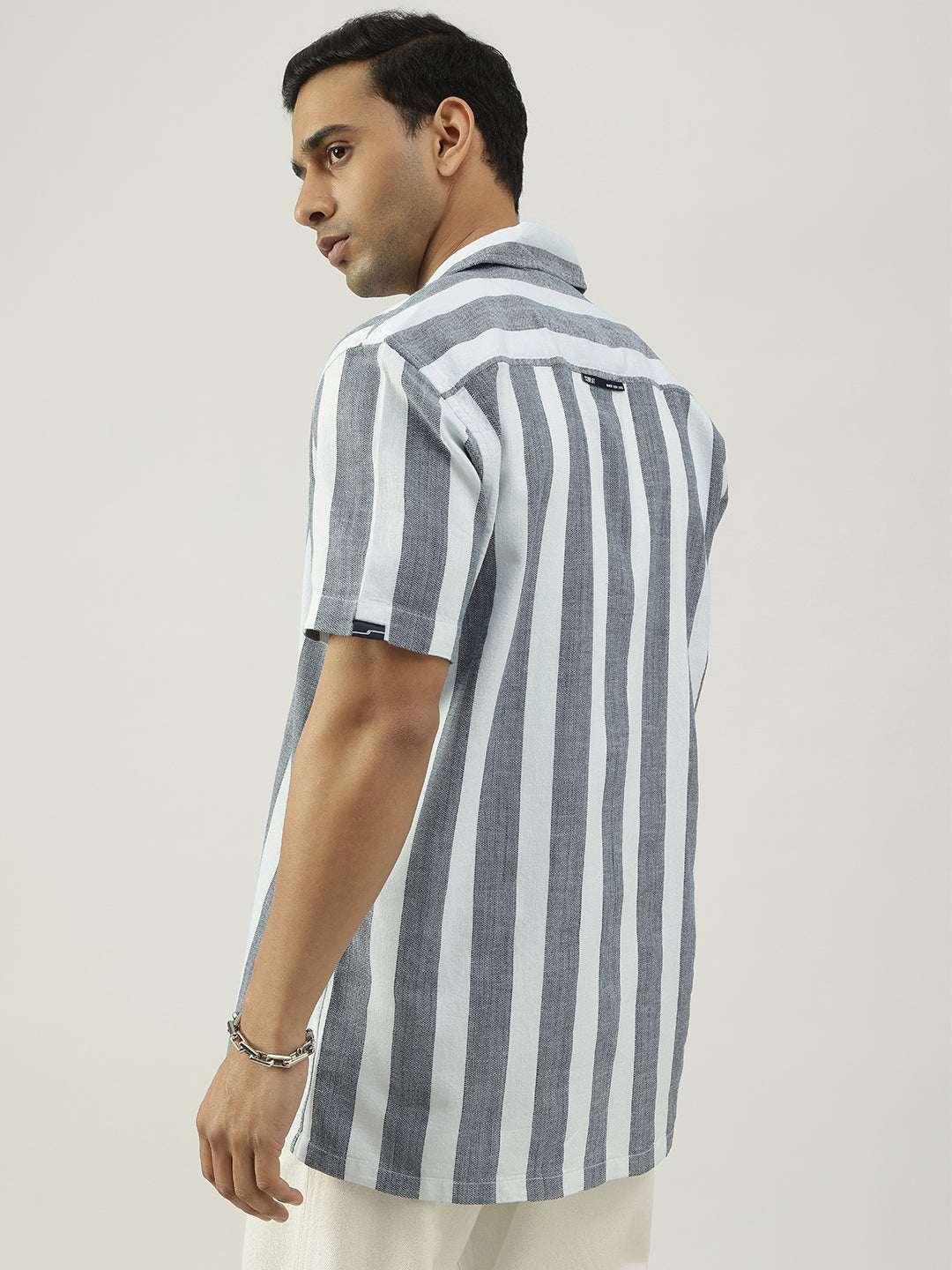 White and Grey Striped Half Sleeves Shirt