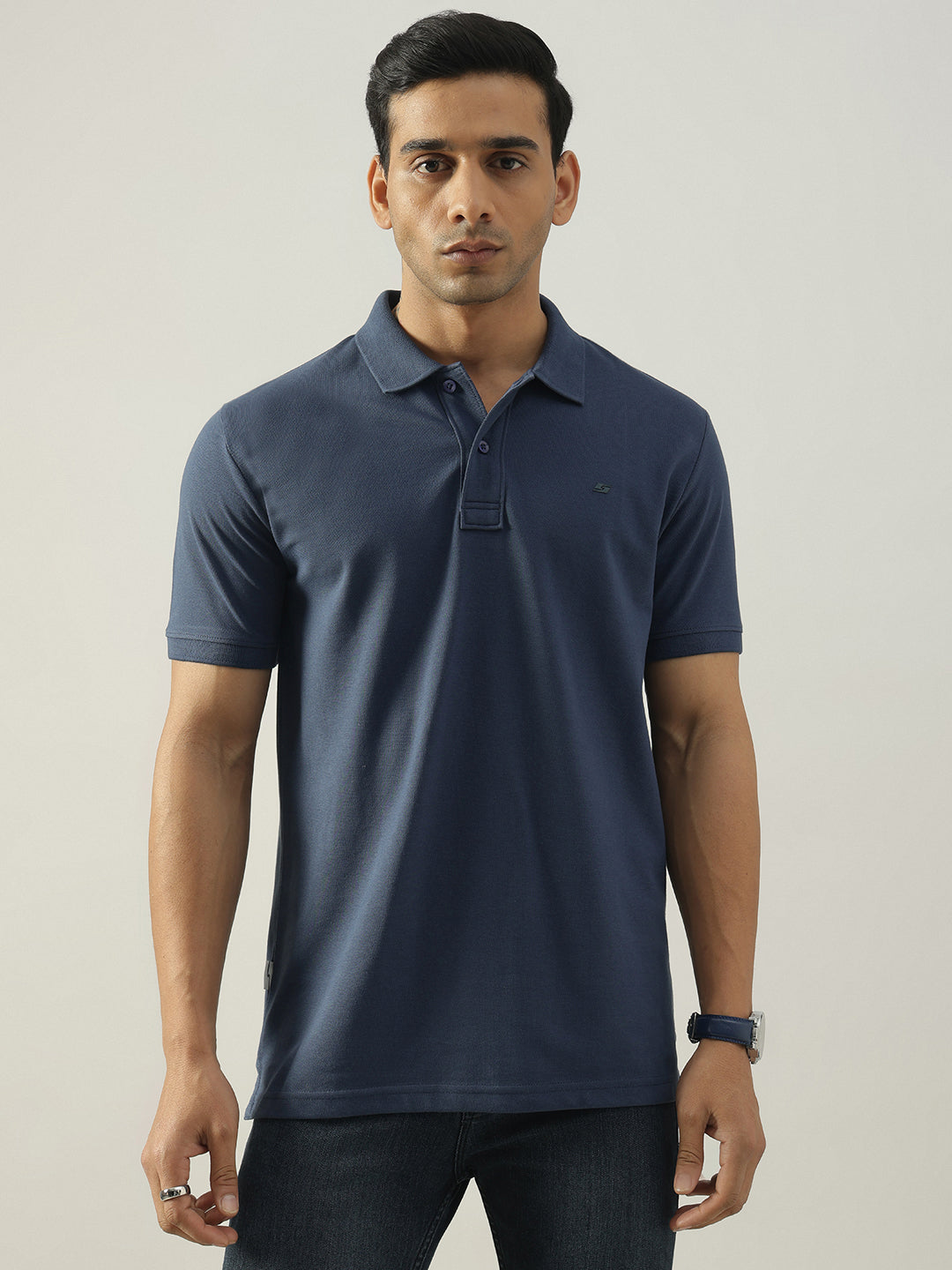 Blue Solid Polo Tshirt