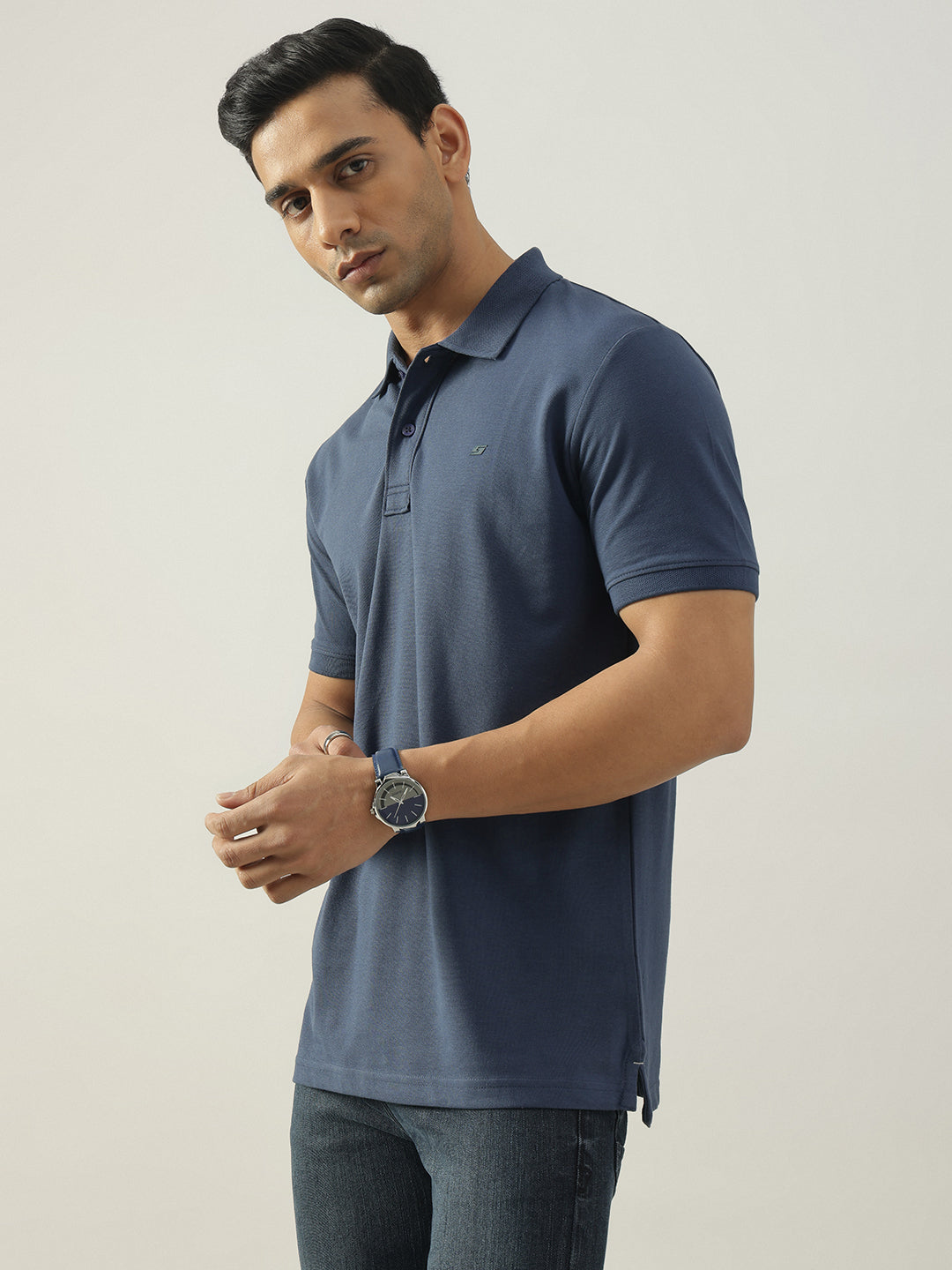 Blue Solid Polo Tshirt