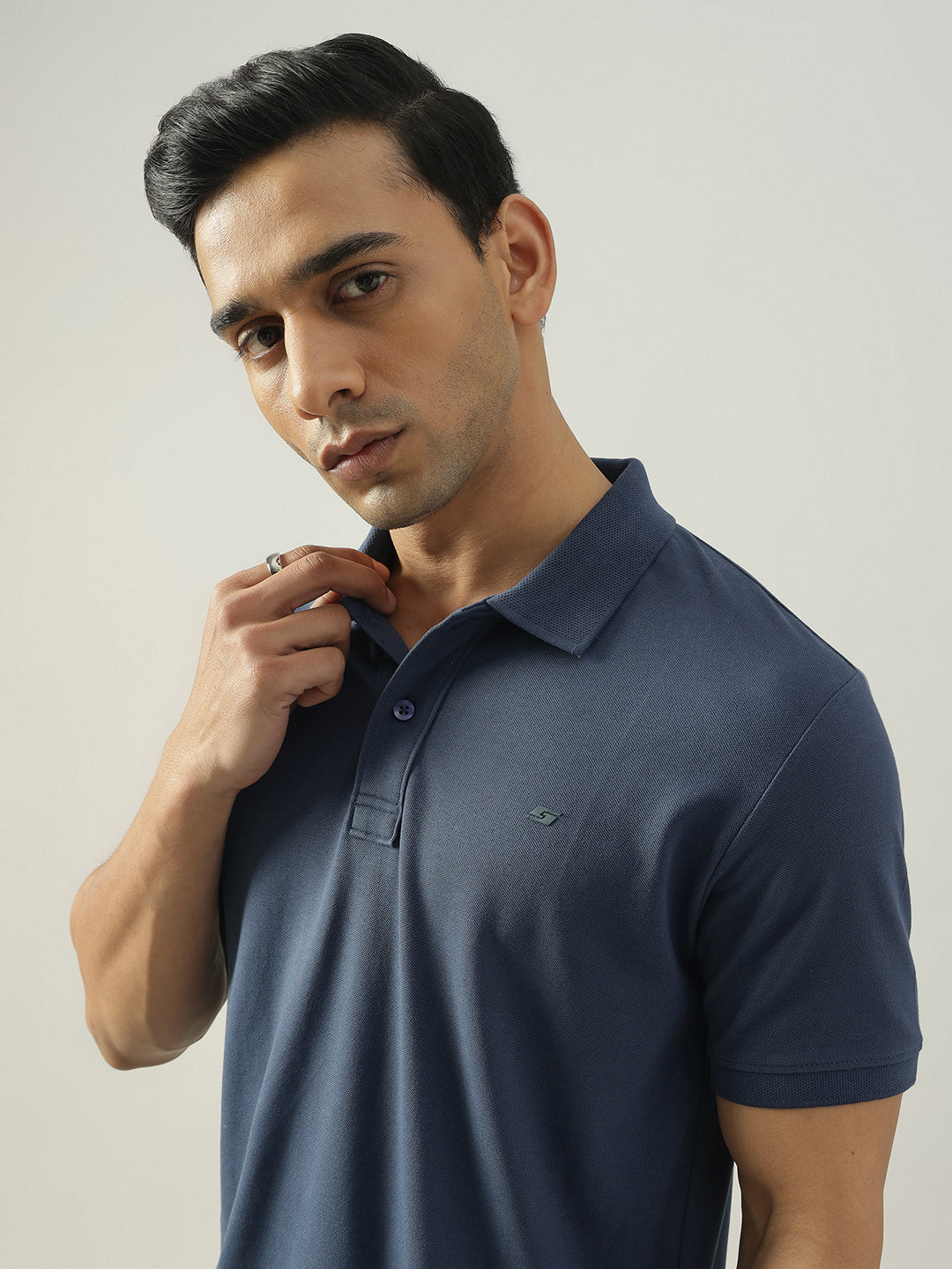 Blue Solid Polo Tshirt