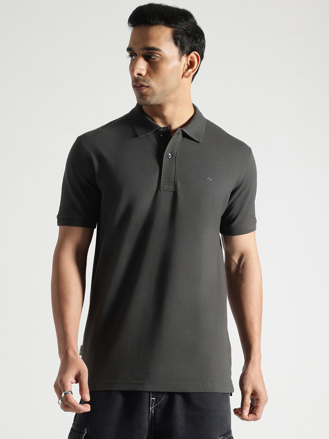 Charcoal Solid Polo Tshirt