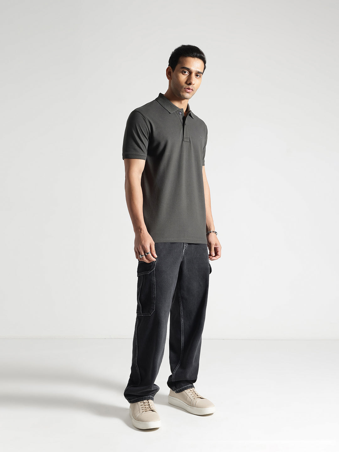 Charcoal Solid Polo Tshirt