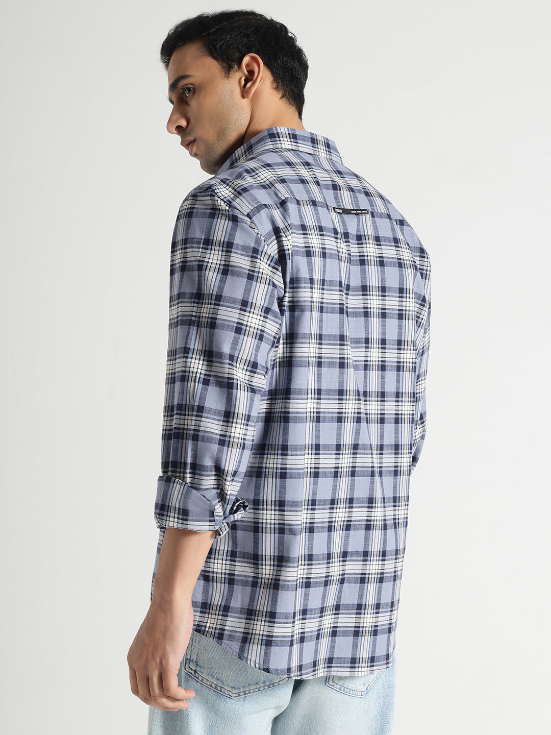 Blue and White Checked Full Sleeves Cotton Shirt