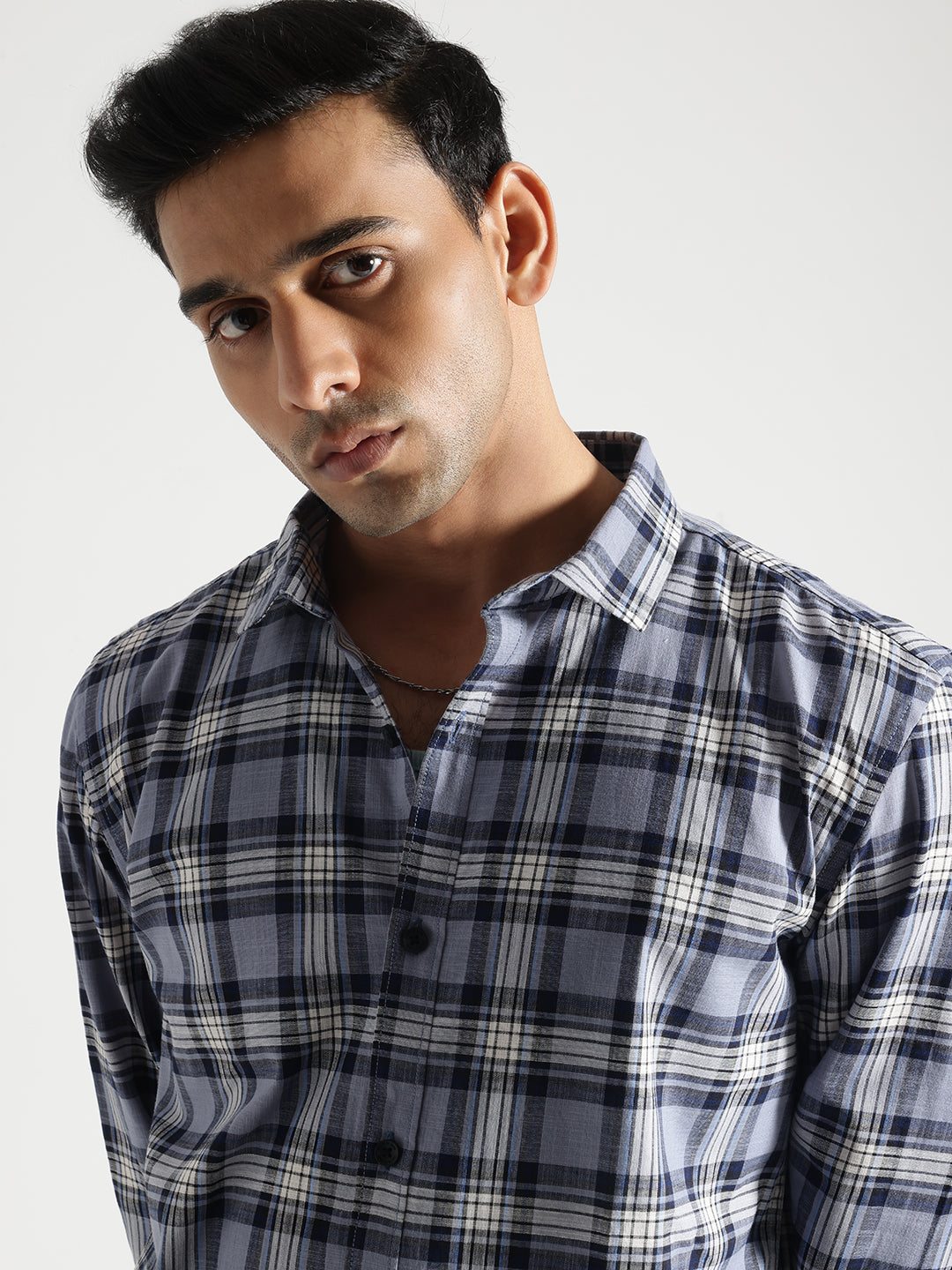 Blue and White Checked Full Sleeves Cotton Shirt
