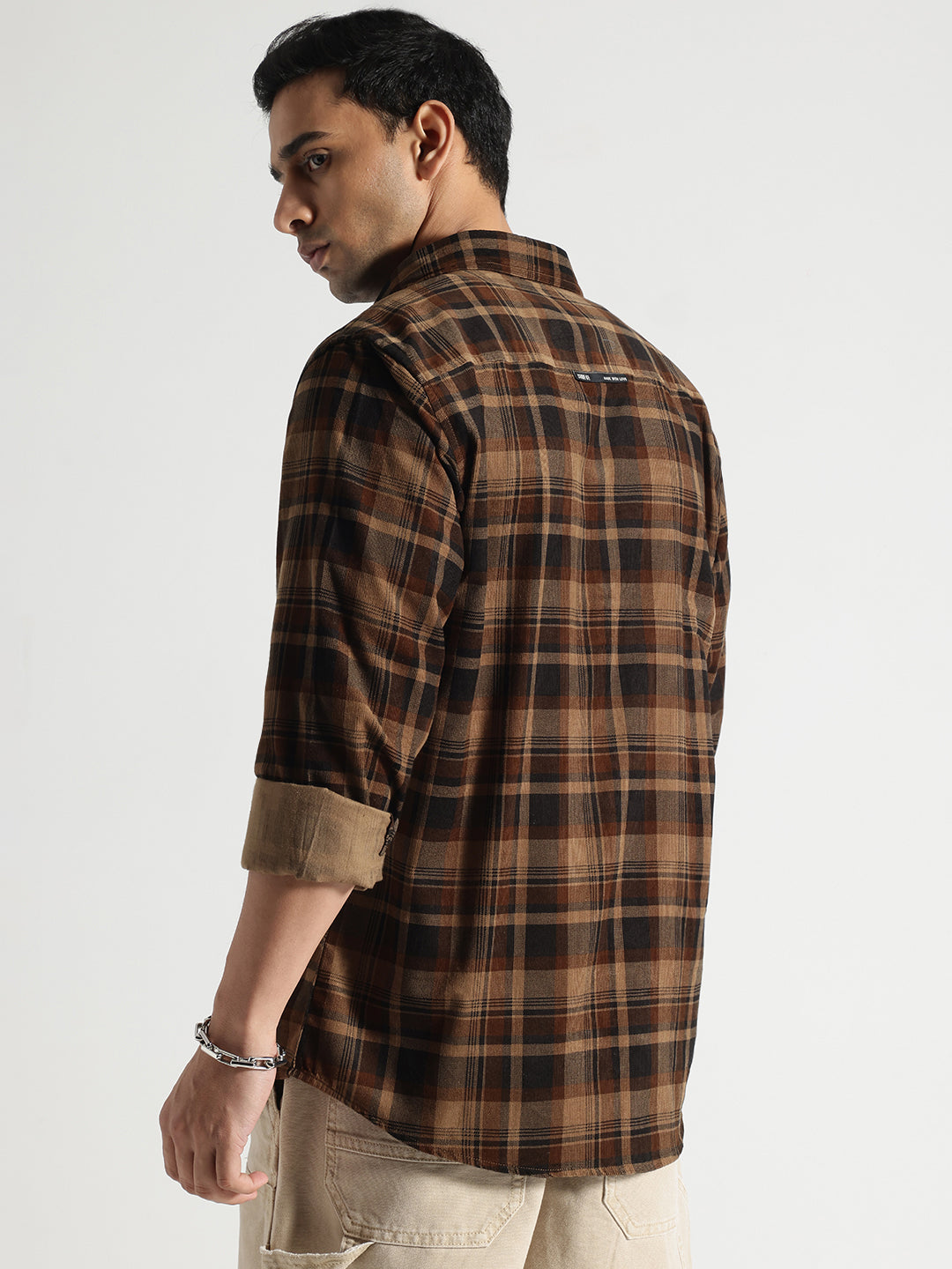 Khakhi Checked Full Sleeves Cotton Shirt