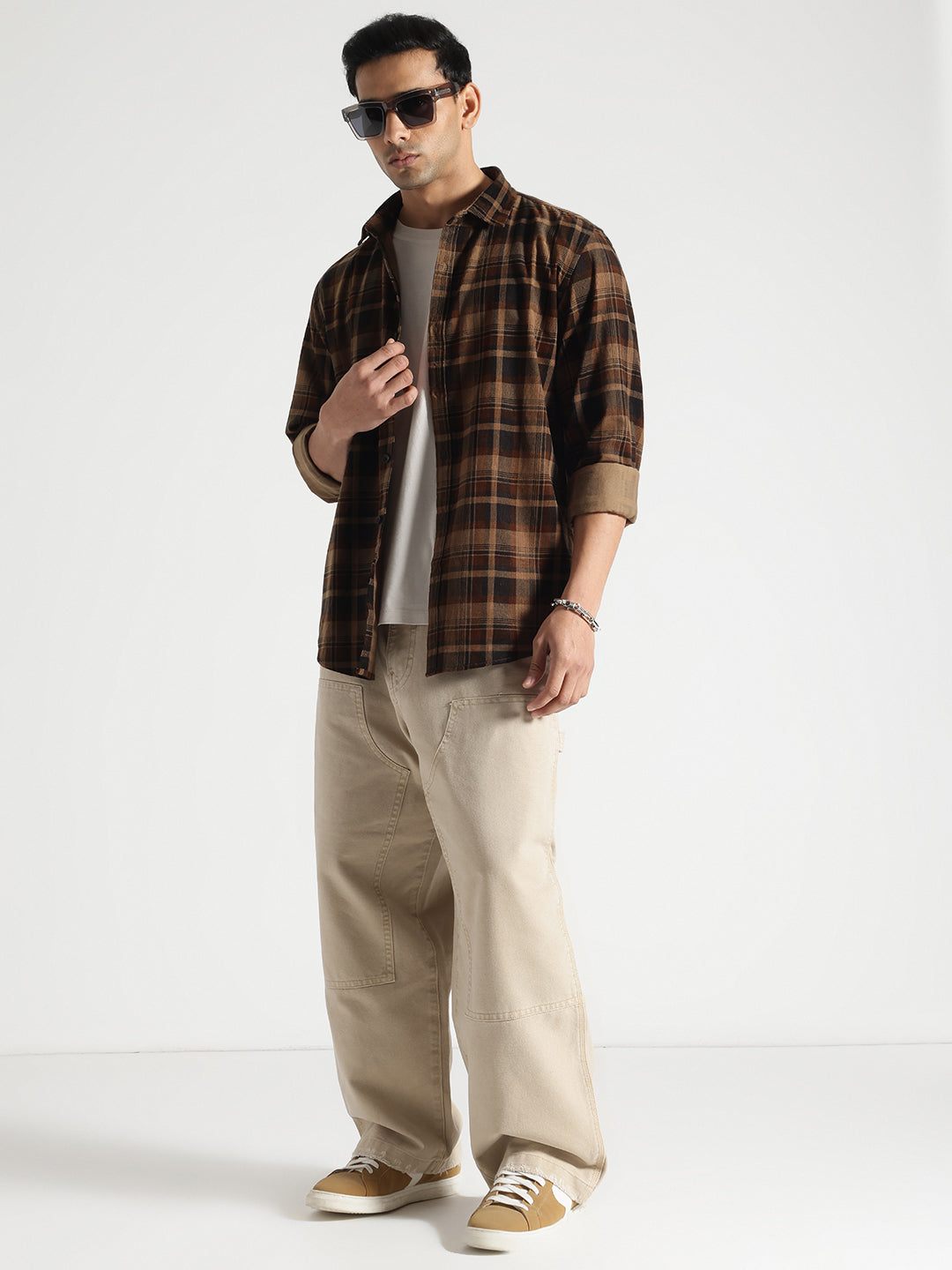 Khakhi Checked Full Sleeves Cotton Shirt