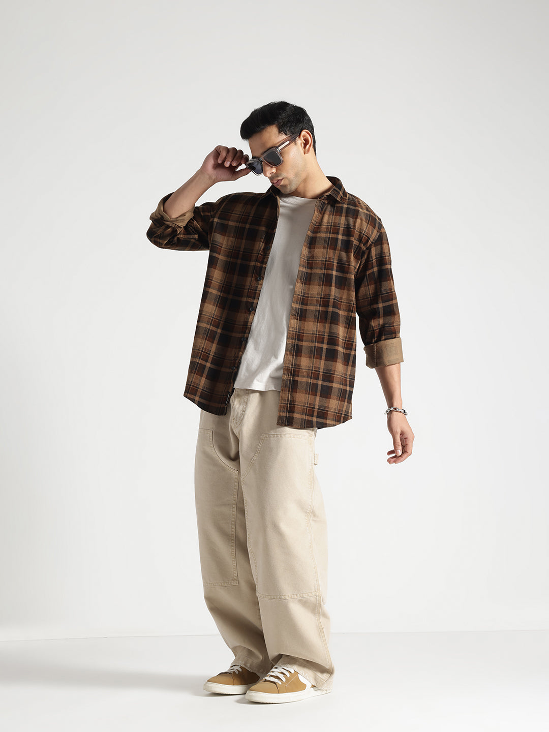 Khakhi Checked Full Sleeves Cotton Shirt