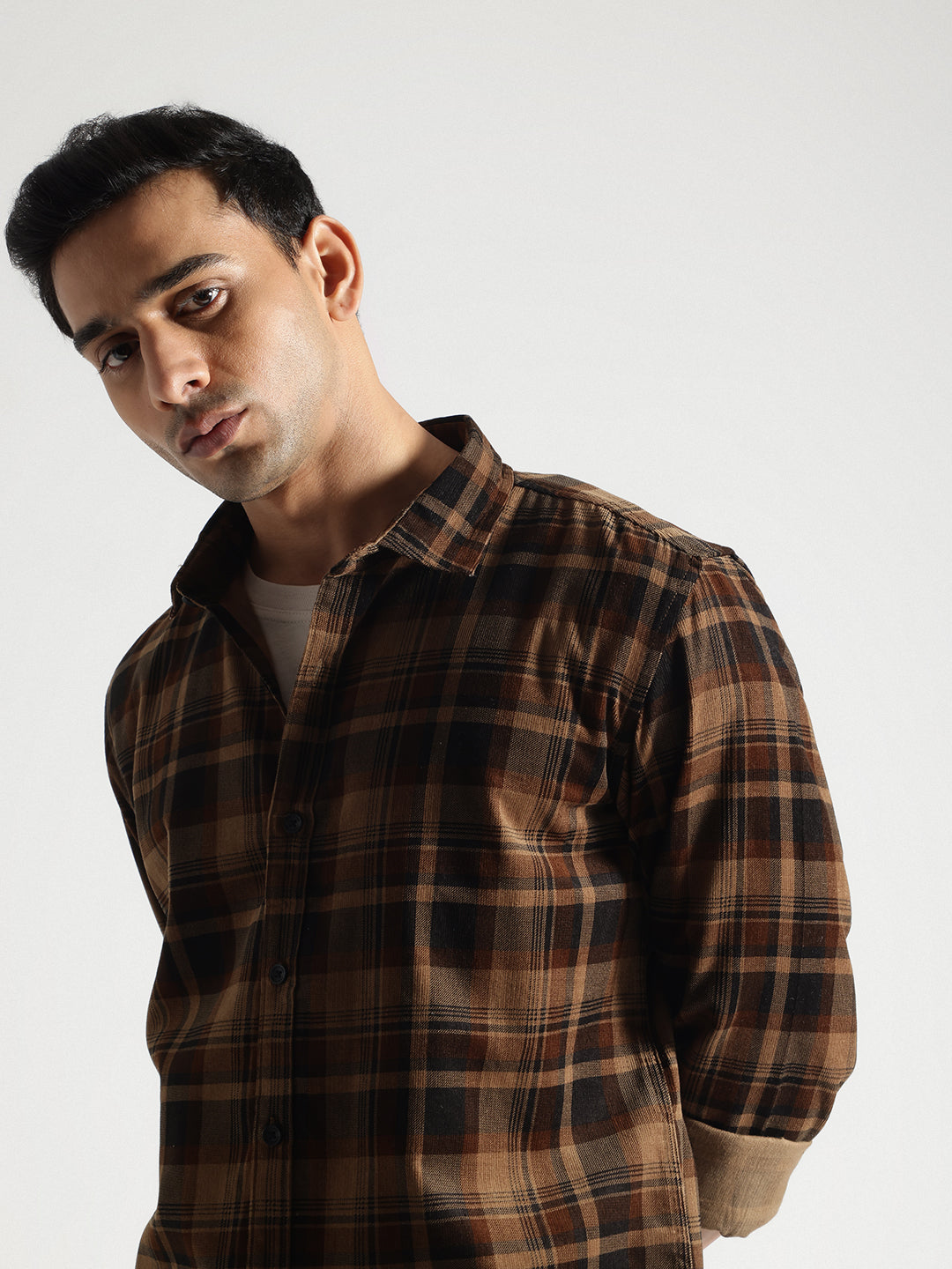 Khakhi Checked Full Sleeves Cotton Shirt