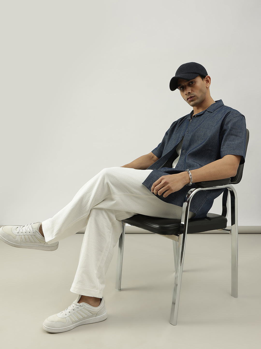 Blue Half Sleeves Cuban Collar Solid Shirt