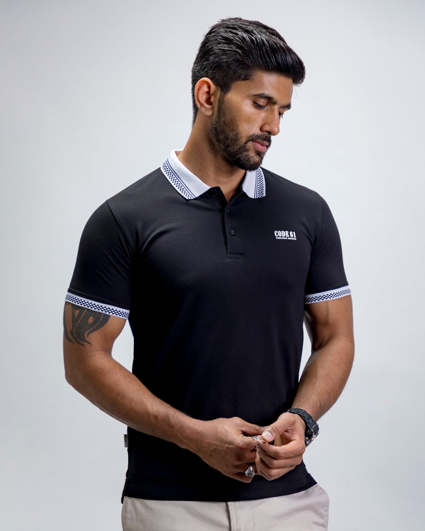 Black with white collar polo t-shirt