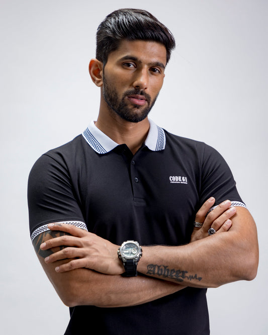 Black with white collar polo t-shirt