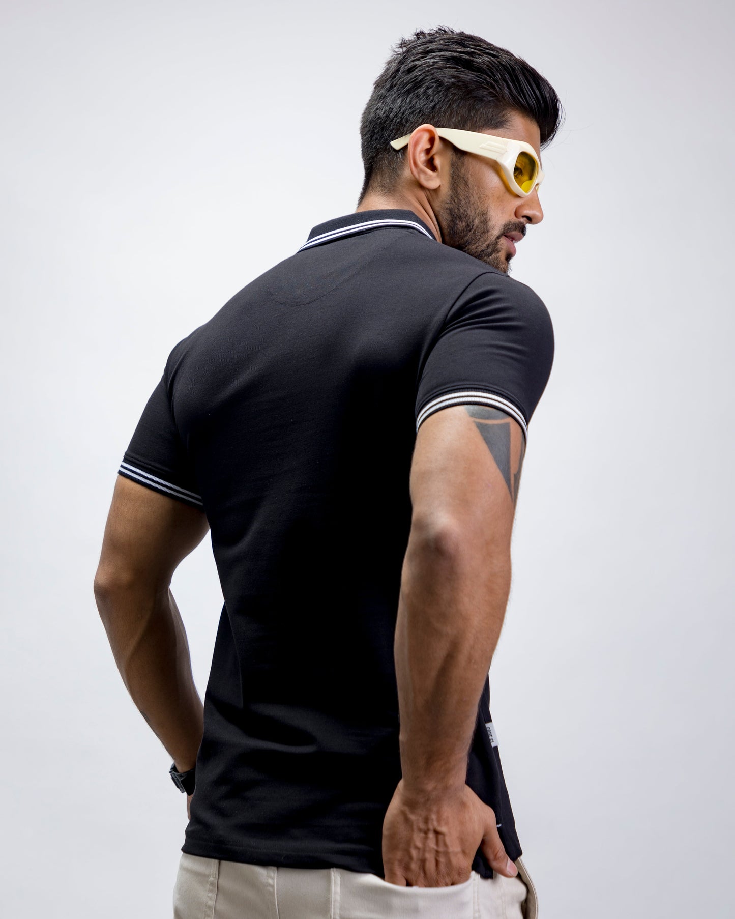 Black with white collar detail polo t-shirt