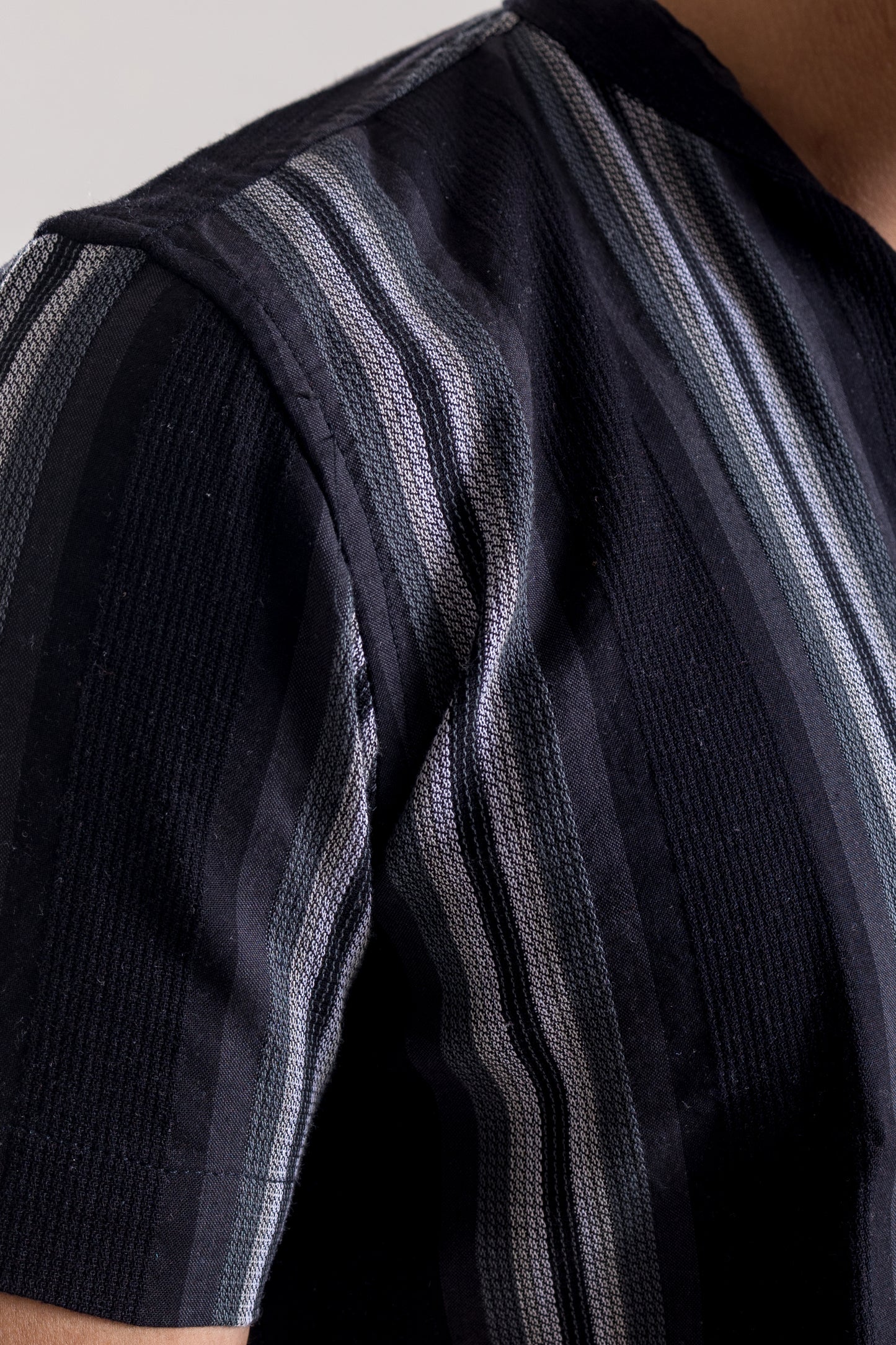 Black Regular Fit Structured Fabric Shirt with Contrast Stripes