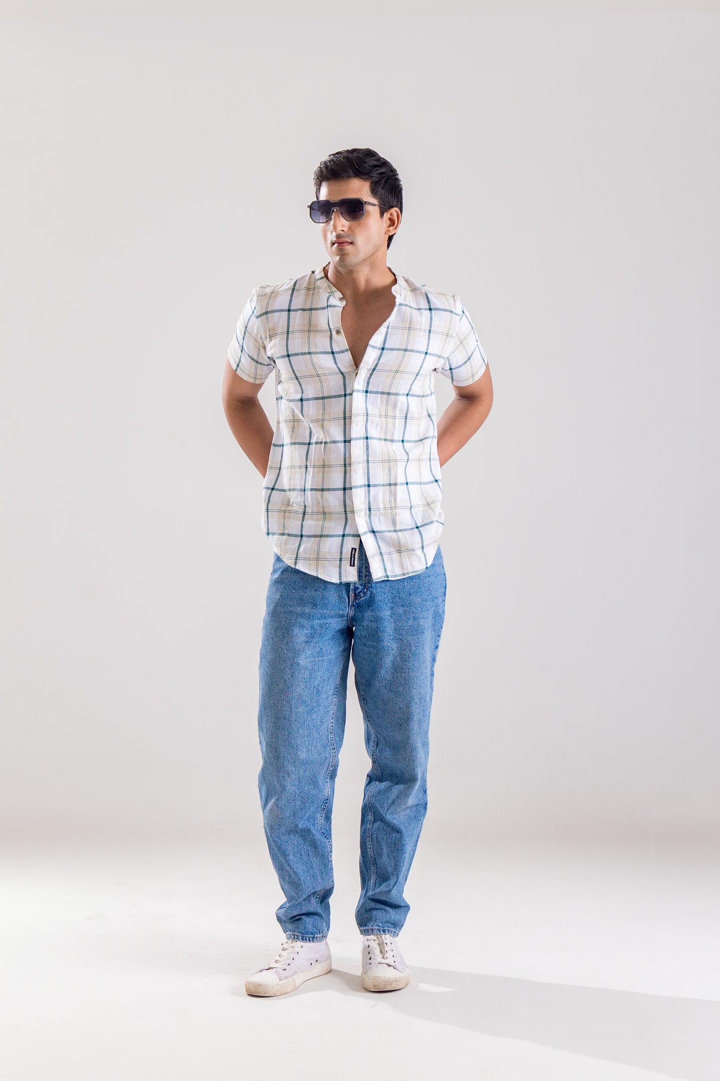 Two Tonal Green Check Structured Shirt