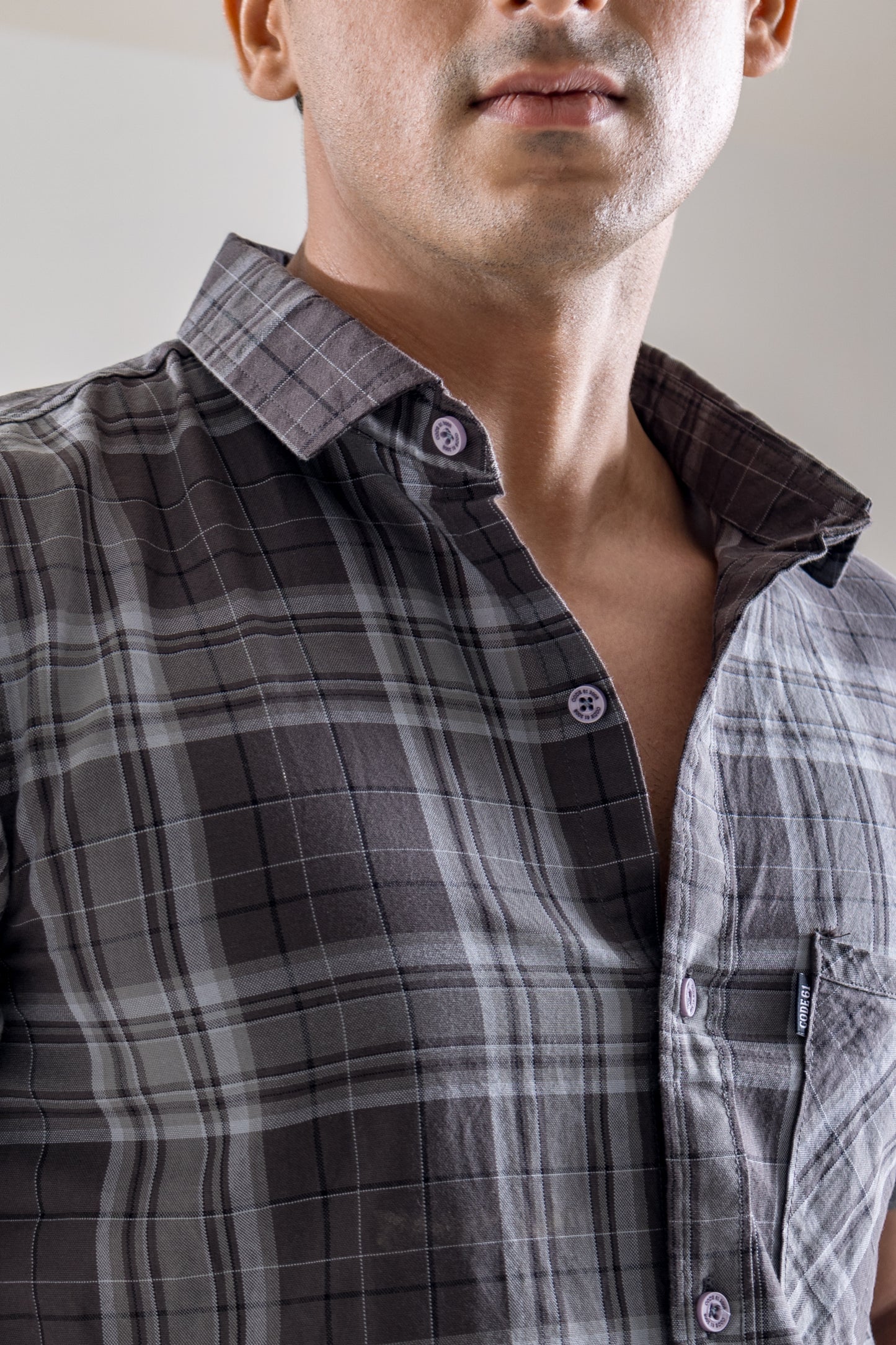 Checkered Grey Cut - Away Collar Shirt