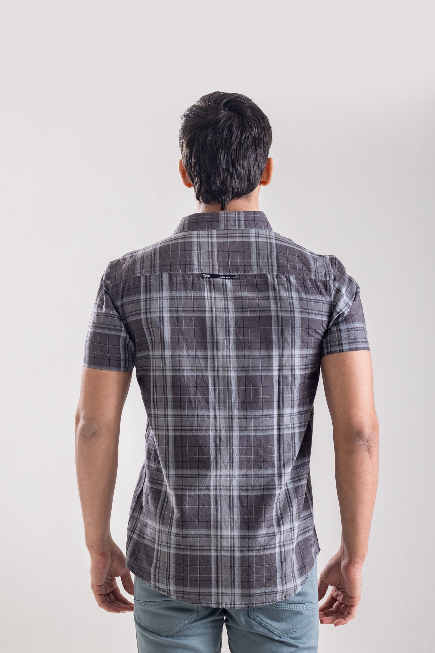 Checkered Grey Cut - Away Collar Shirt