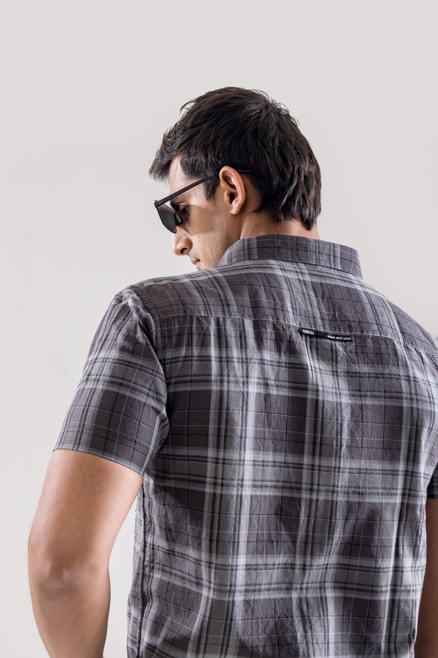 Checkered Grey Cut - Away Collar Shirt