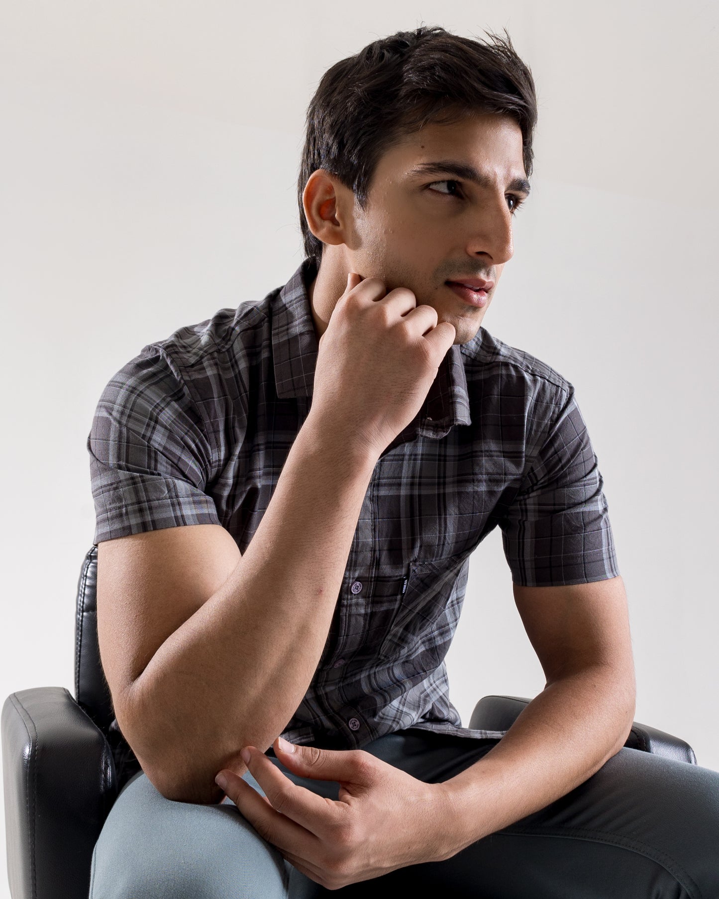 Checkered Grey Cut - Away Collar Shirt
