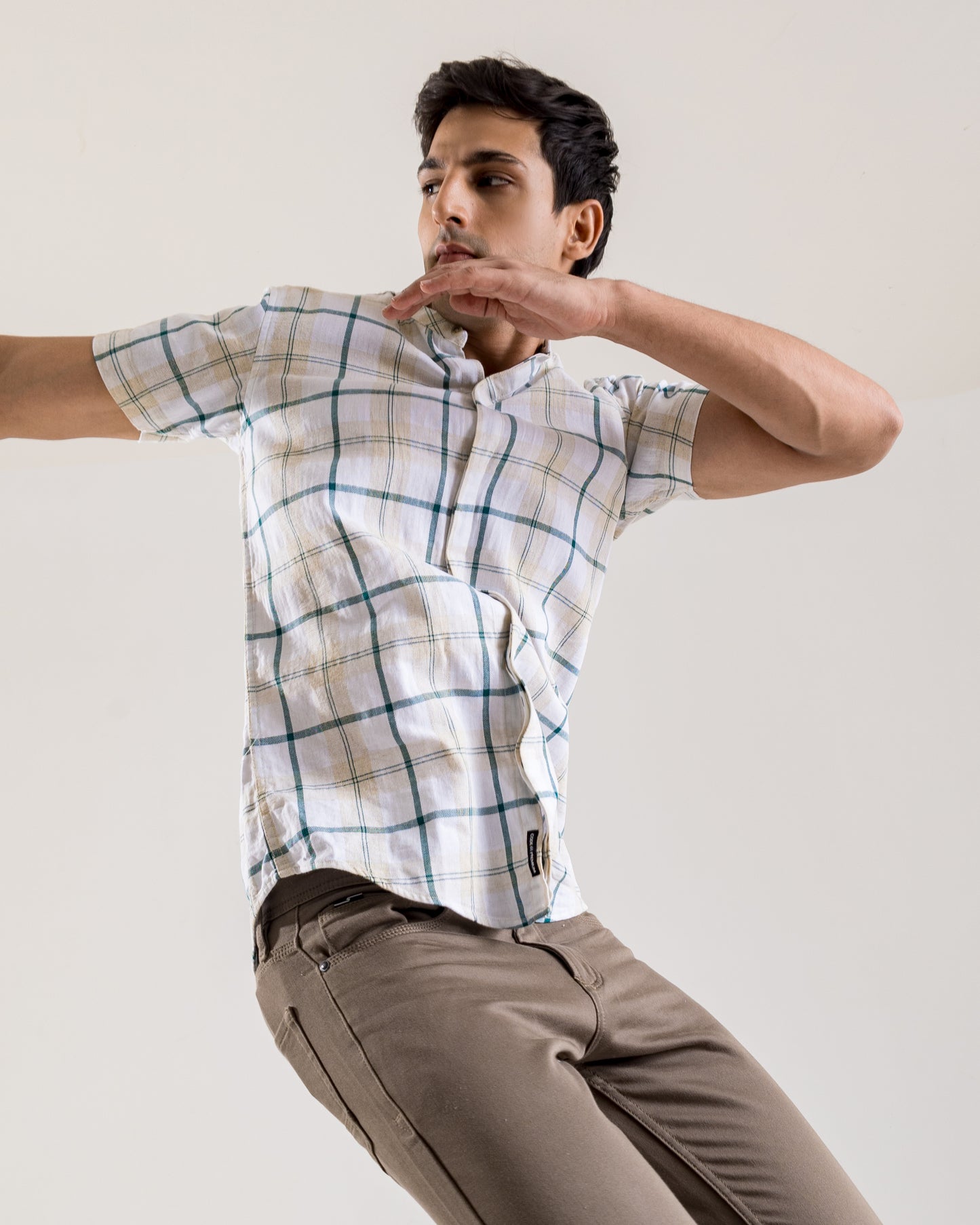 Two Tonal Green Check Structured Shirt