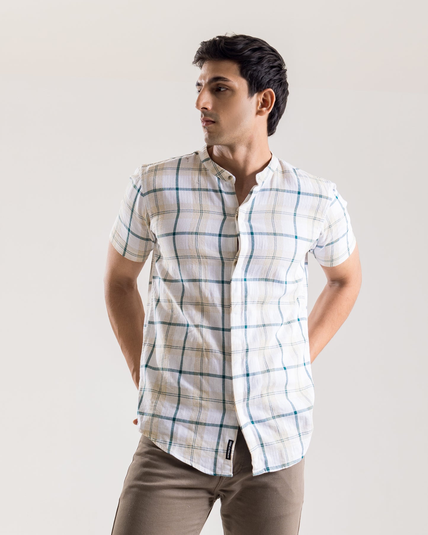 Two Tonal Green Check Structured Shirt
