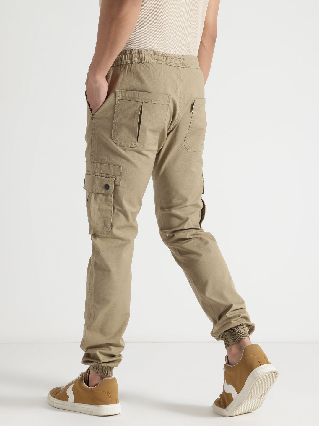 Khakhi Relaxed Fit Cotton Cargo Joggers