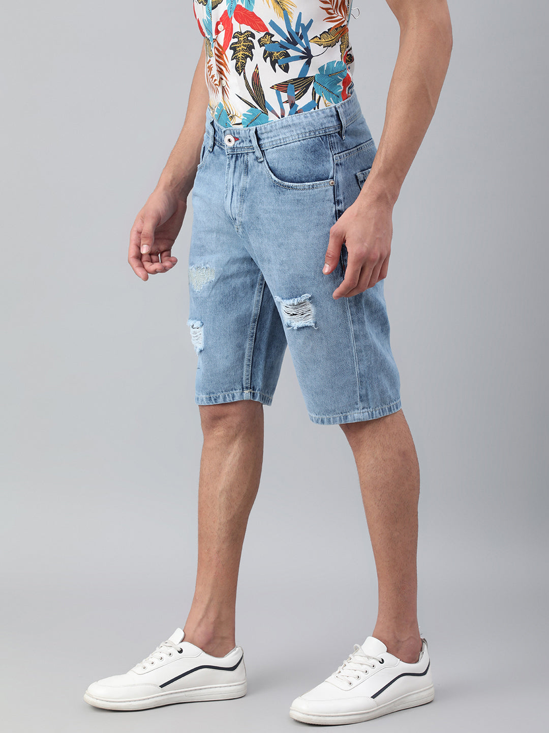 Light Blue Regular Fit Mid Waist Shorts