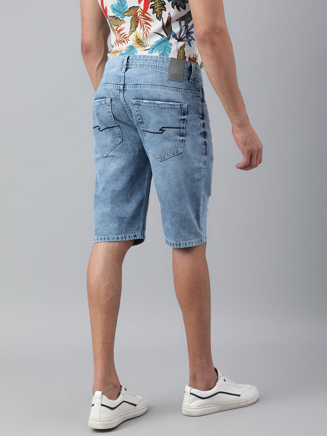 Light Blue Regular Fit Mid Waist Shorts